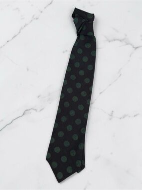 STRUCTURE Vintage 100% Linen Tie 90s Corporate Sleaze USA Made Green Polka Dot